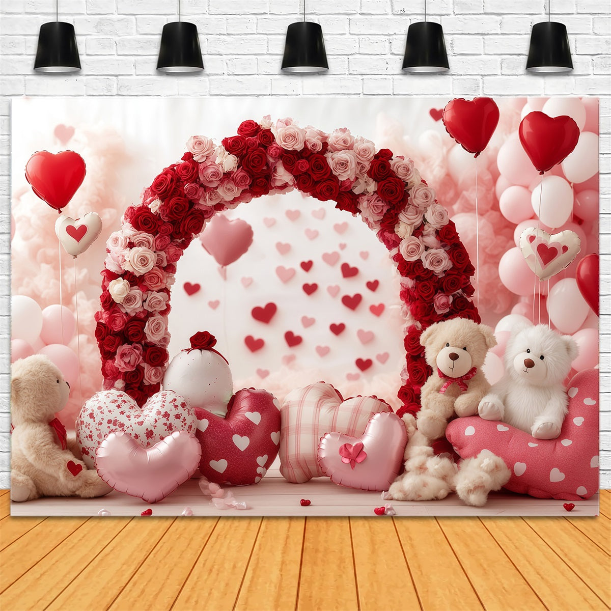 Valentine's Day Backdrops Rose Bear Heart Arch Valentine Balloon Backdrop UK MRR11-103