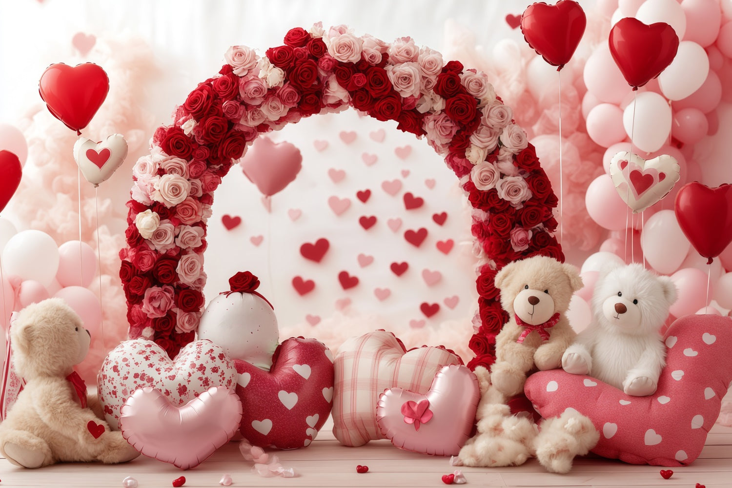 Valentine's Day Backdrops Rose Bear Heart Arch Valentine Balloon Backdrop UK MRR11-103