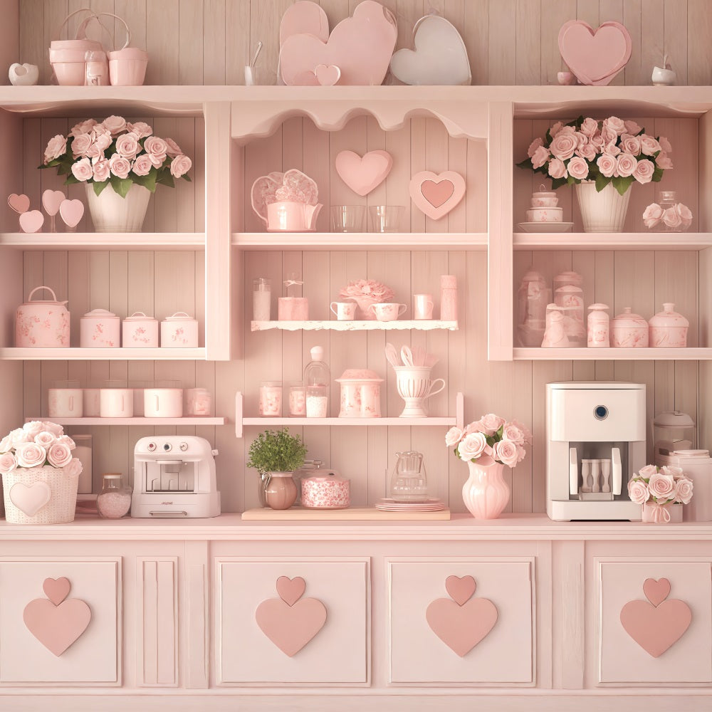 Valentine Day Backdrop Pastel Heart Cozy Kitchen Valentines Photo Backdrop UK MRR11-106