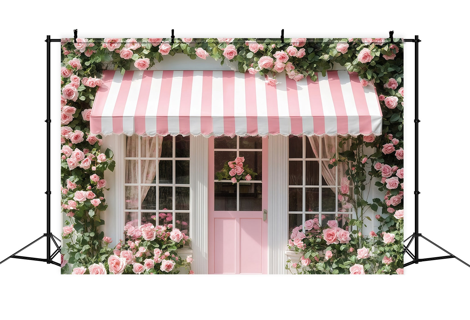 Valentines Photo Backdrop Pink Rose Cottage Front Valentine Day Backdrop UK MRR11-107