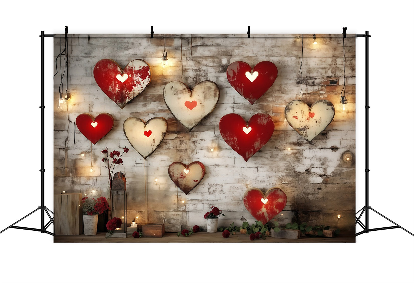 Valentine's Day Hearts Backdrop Rustic Metal Heart Wall Valentine Backdrops UK MRR11-108