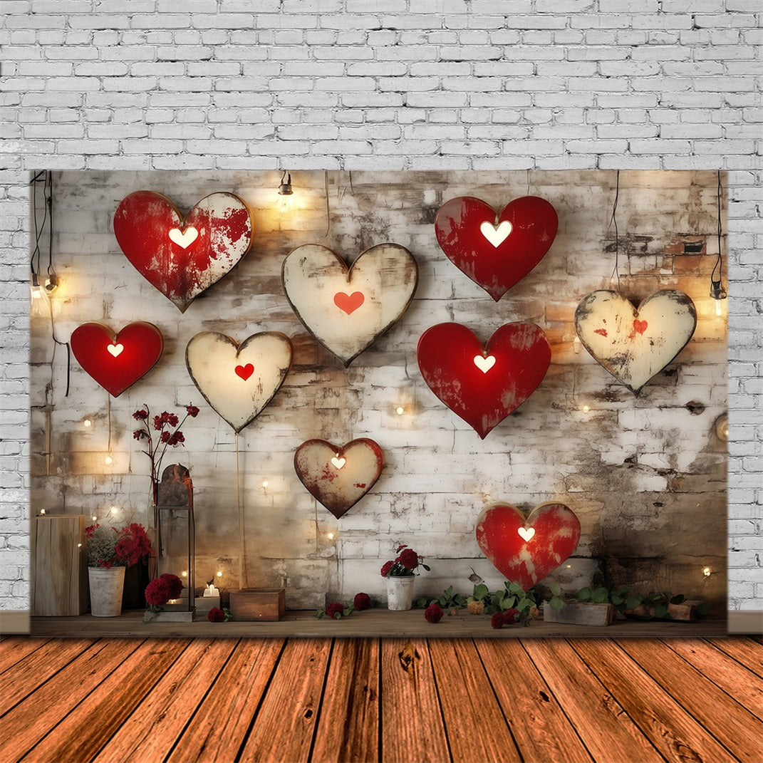 Valentine's Day Hearts Backdrop Rustic Metal Heart Wall Valentine Backdrops UK MRR11-108