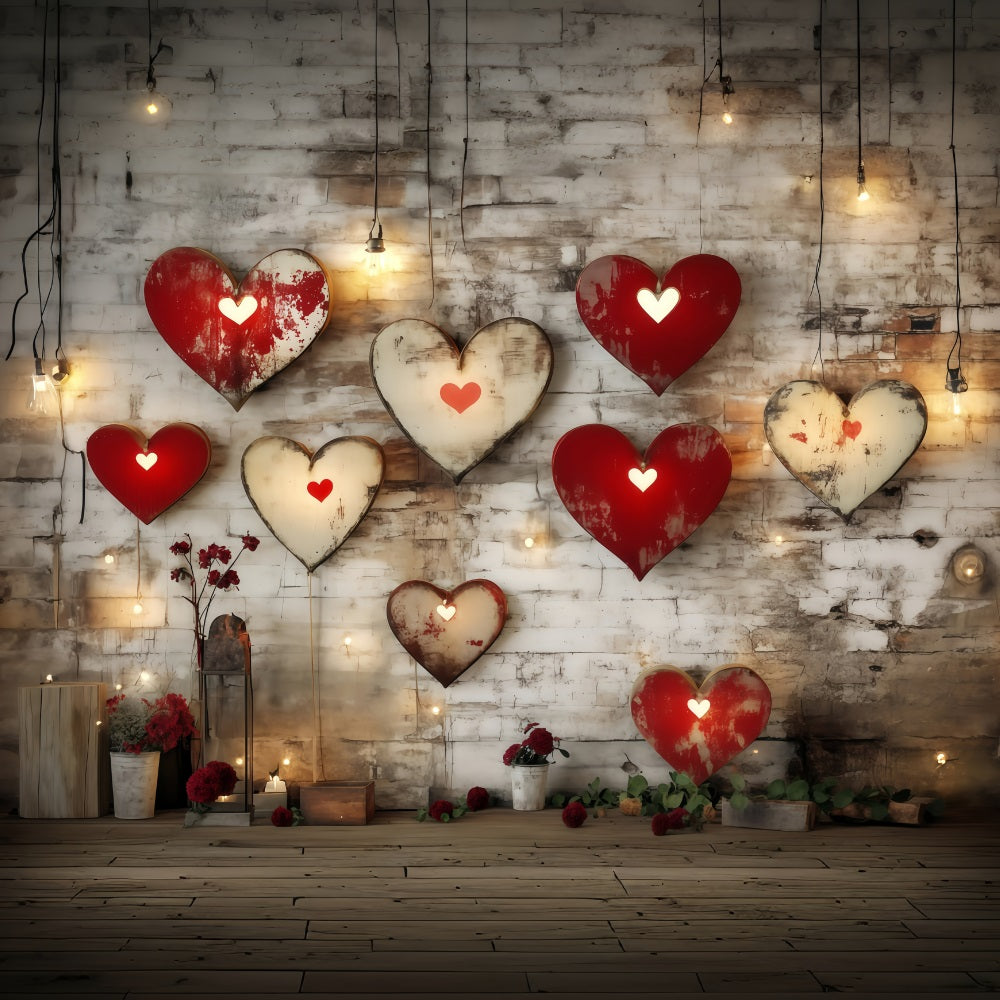 Valentine's Day Hearts Backdrop Rustic Metal Heart Wall Valentine Backdrops UK MRR11-108