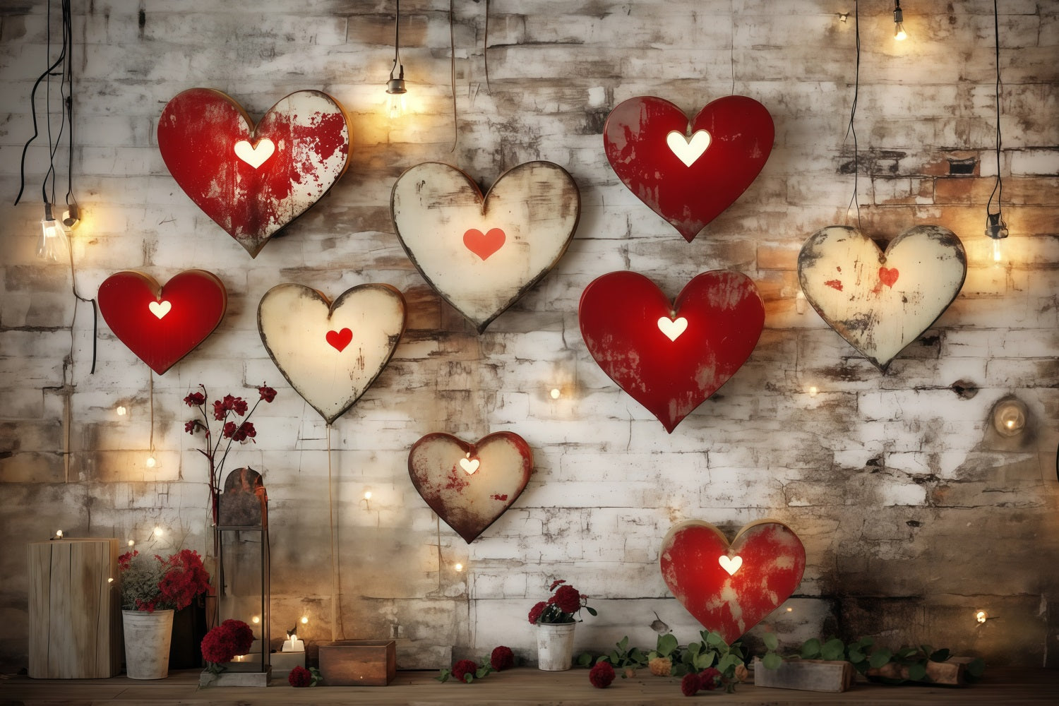 Valentine's Day Hearts Backdrop Rustic Metal Heart Wall Valentine Backdrops UK MRR11-108