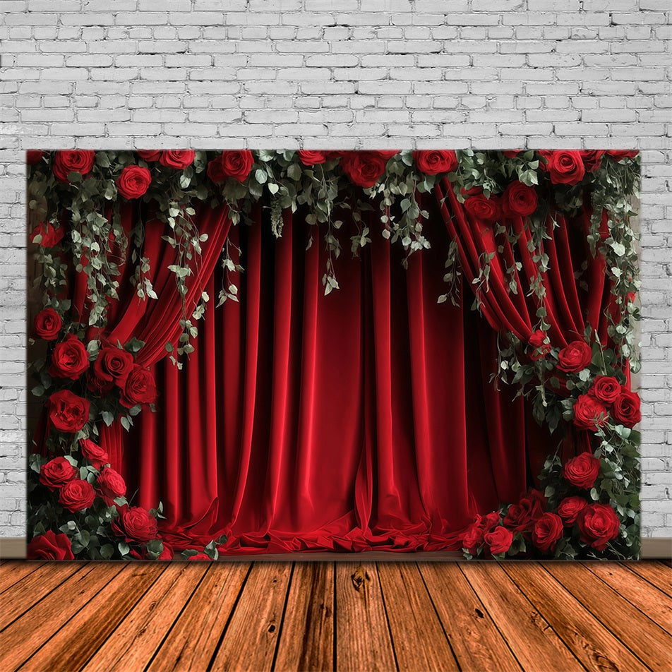 Valentine's Day Photography Backdrop Red Curtain Flower Valentines Backdrop UK MRR11-112