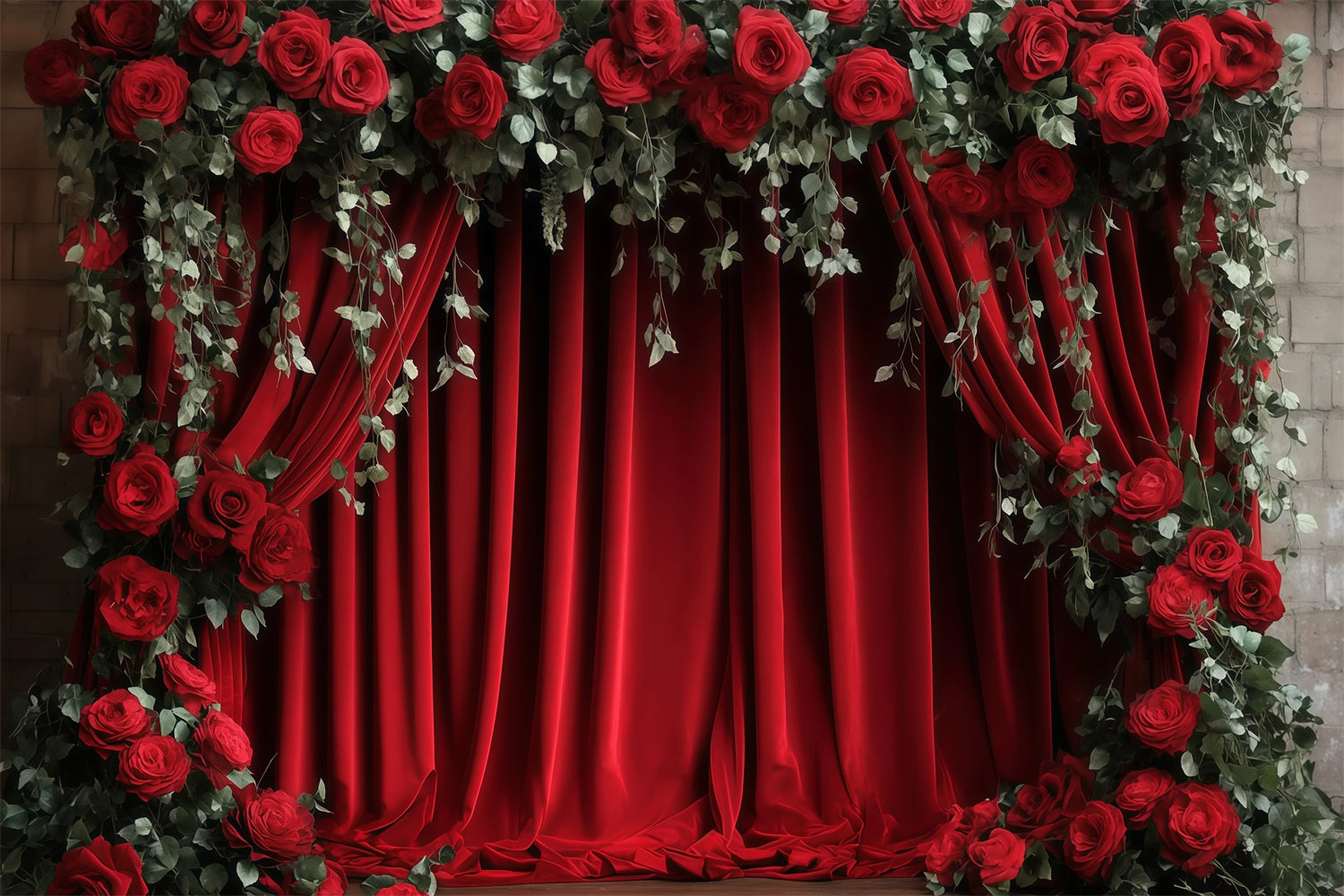 Valentine's Day Photography Backdrop Red Curtain Flower Valentines Backdrop UK MRR11-112
