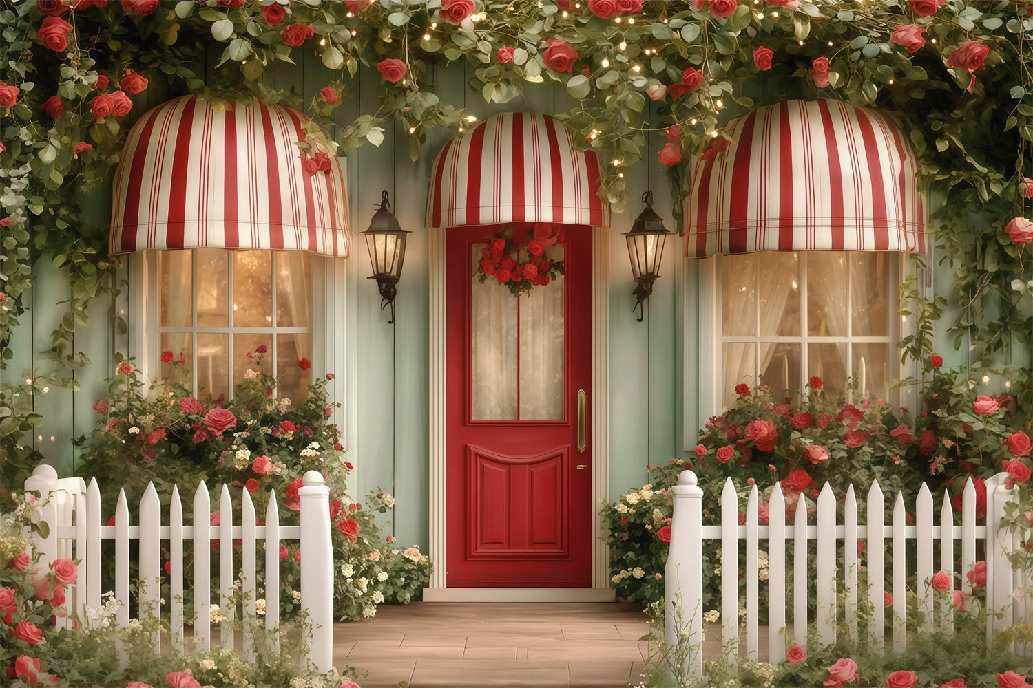 Valentine Photo Backdrops Flower Garden House Valentine's Day Backdrop UK MRR11-116