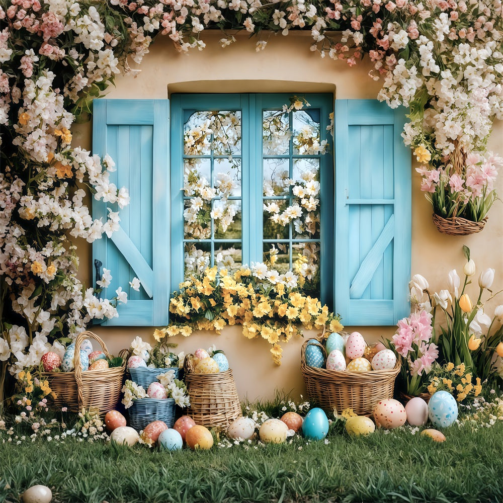 Easter Photo Backdrop Blooming Cottage Garden Easter Egg Backdrop UK MRR11-72