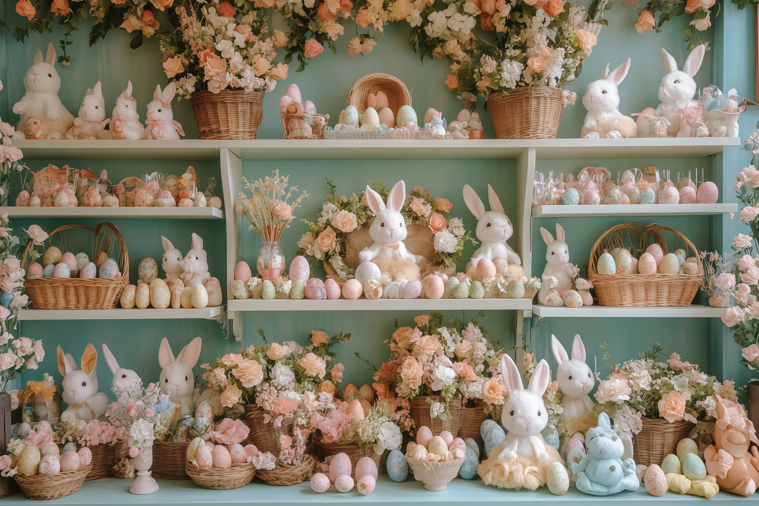 Easter Bunny Backdrop Floral Shelf Arrangement Easter Backdrops UK MRR11-73