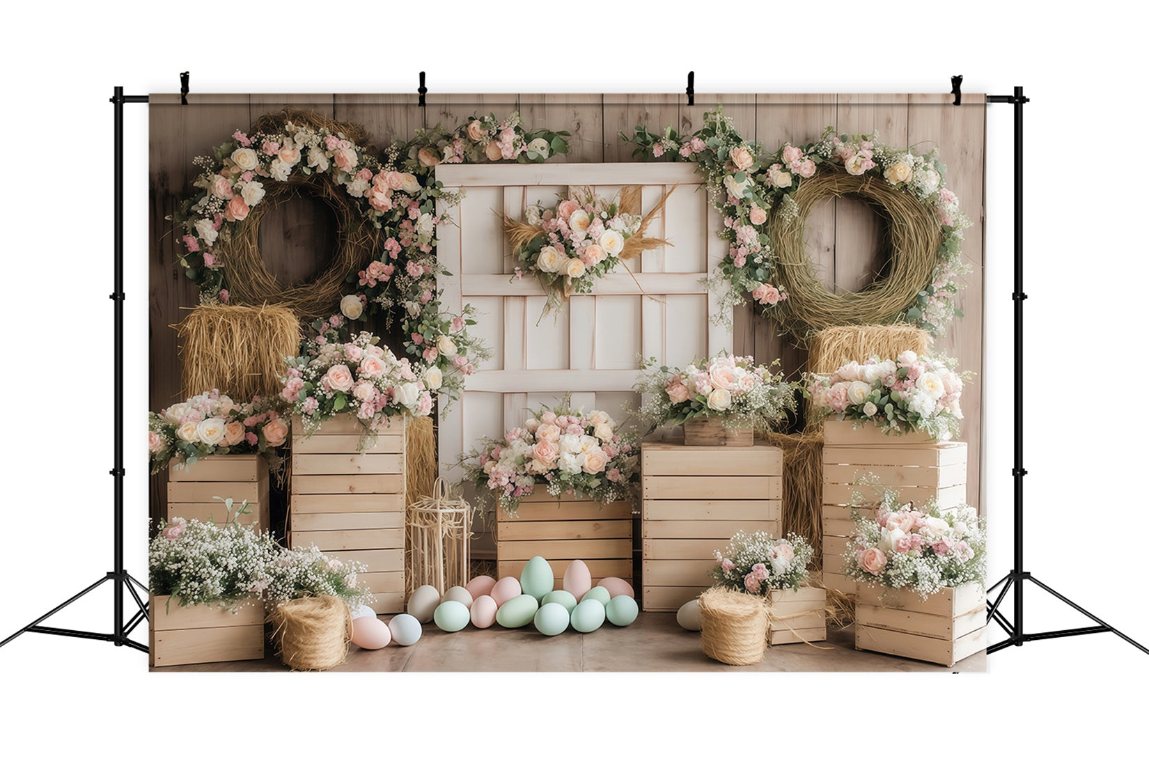 Easter Egg Backdrop Rustic Floral Arrangement Easter Picture Backdrops UK MRR11-75