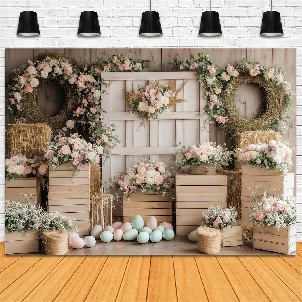 Easter Egg Backdrop Rustic Floral Arrangement Easter Picture Backdrops UK MRR11-75