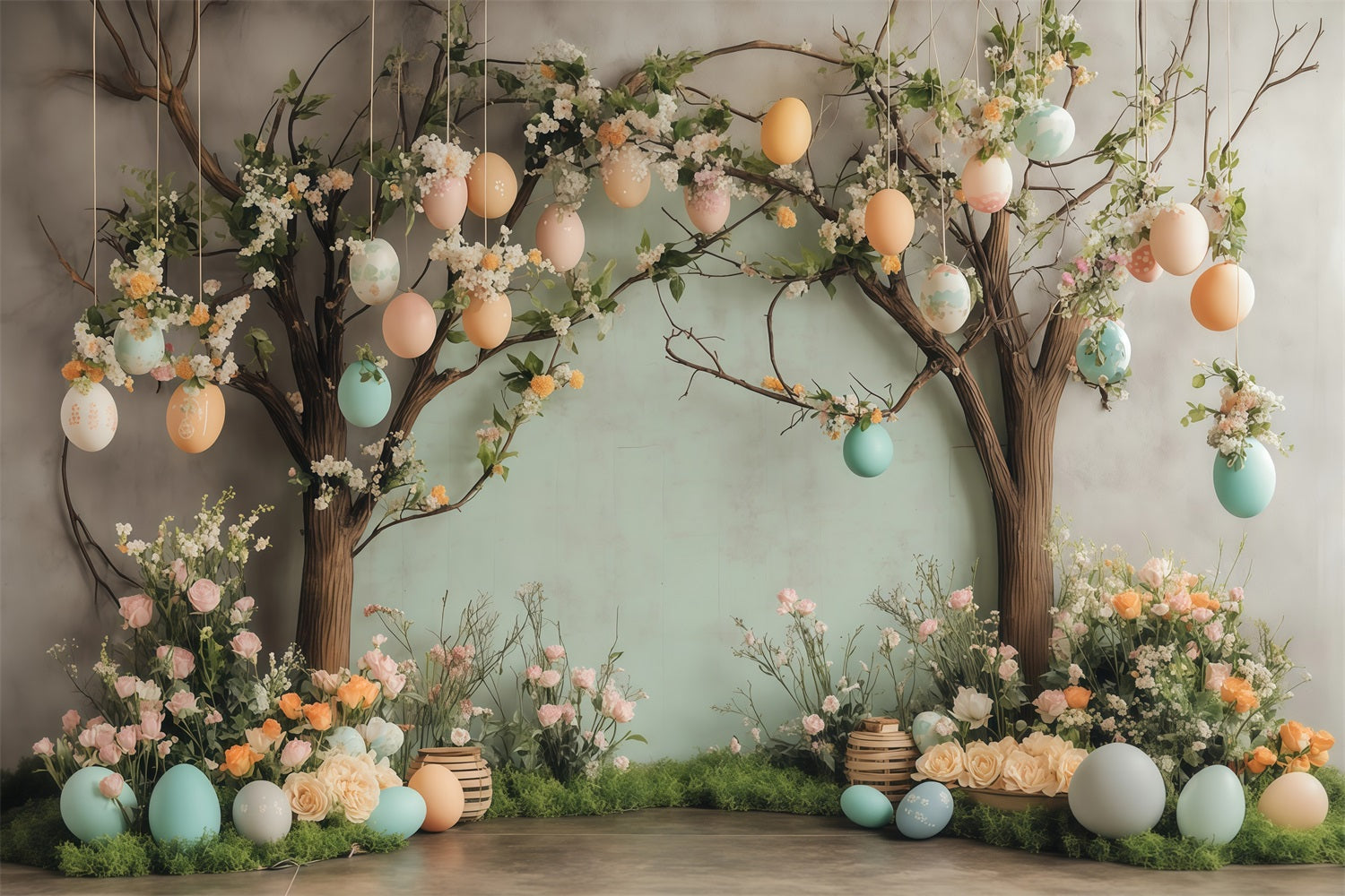 Easter Egg Hunt Backdrop Spring Blossom Egg Garden Easter Backdrop UK MRR11-77
