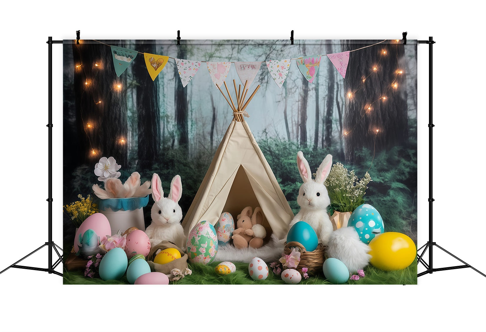 Easter Picture Backdrops Forest Tent Bunny Gathering Bunny Backdrop UK MRR11-80