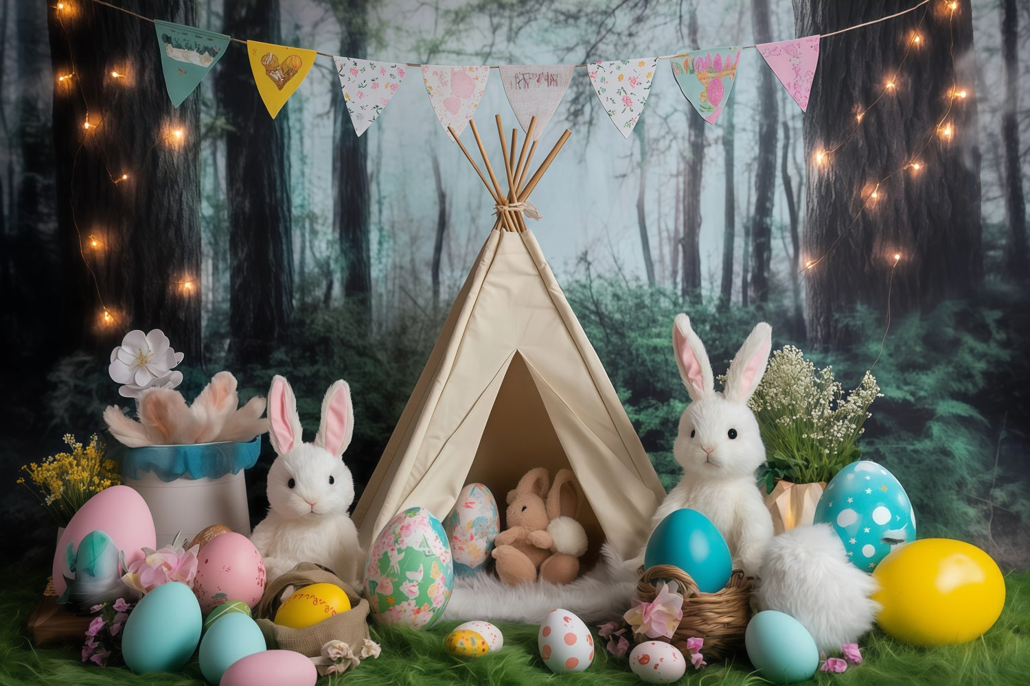 Easter Picture Backdrops Forest Tent Bunny Gathering Bunny Backdrop UK MRR11-80