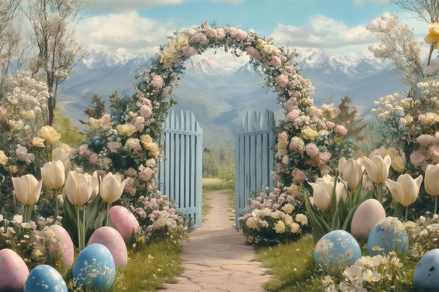 Easter Backdrop Floral Garden Bunny Display Easter Photography Backdrops UK MRR11-83