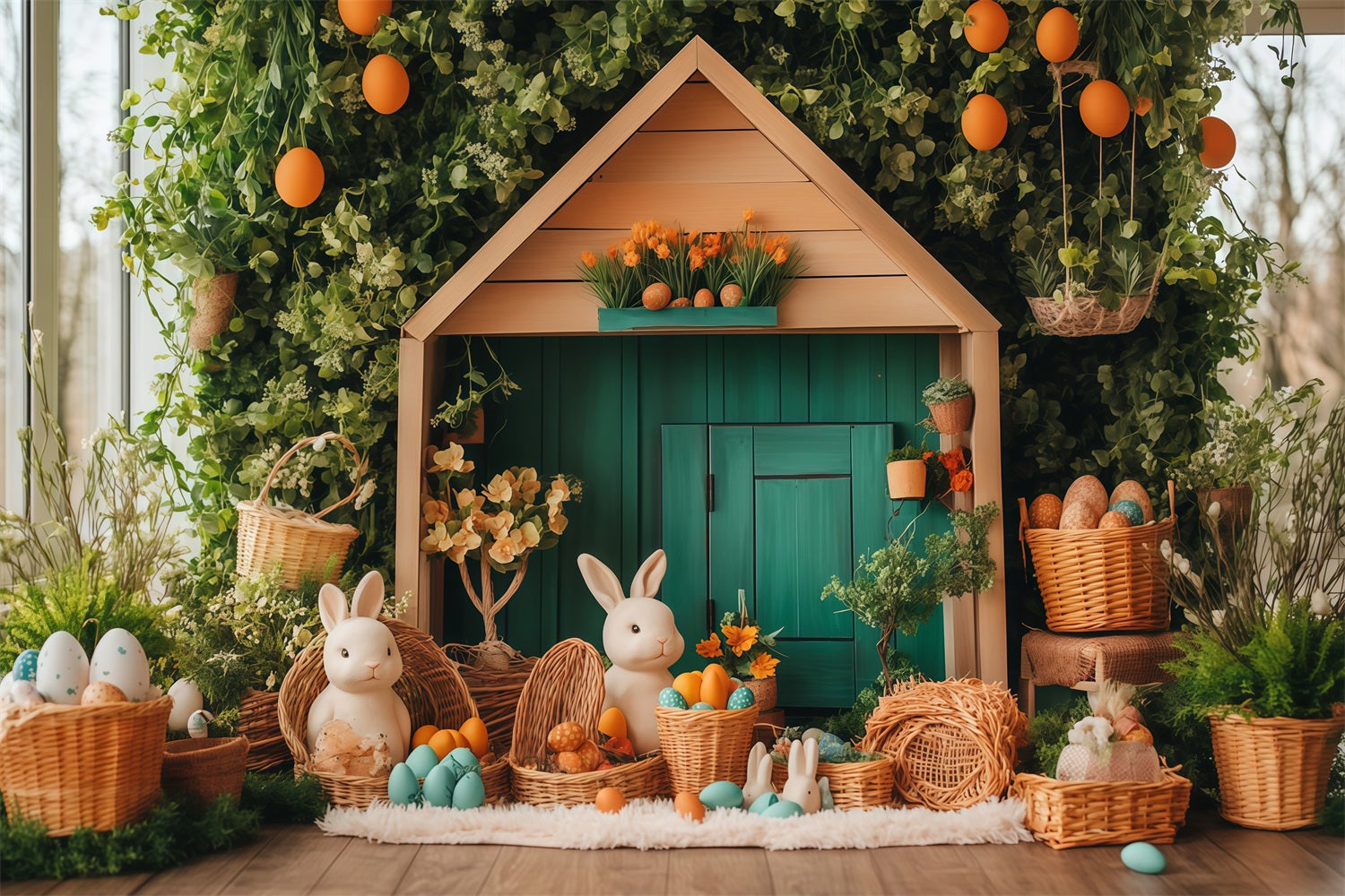 Easter Backdrops Pastel Cottage Bunny Easter Photo Booth Backdrop UK MRR11-85