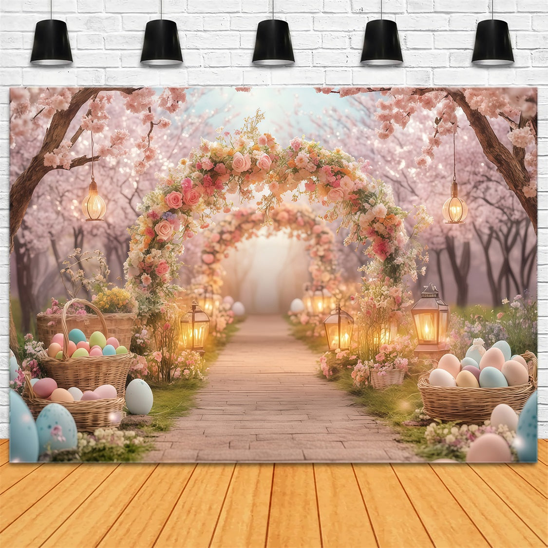 Easter Egg Hunt Backdrop Mountain Garden Floral Arch Easter Backdrop UK MRR11-87