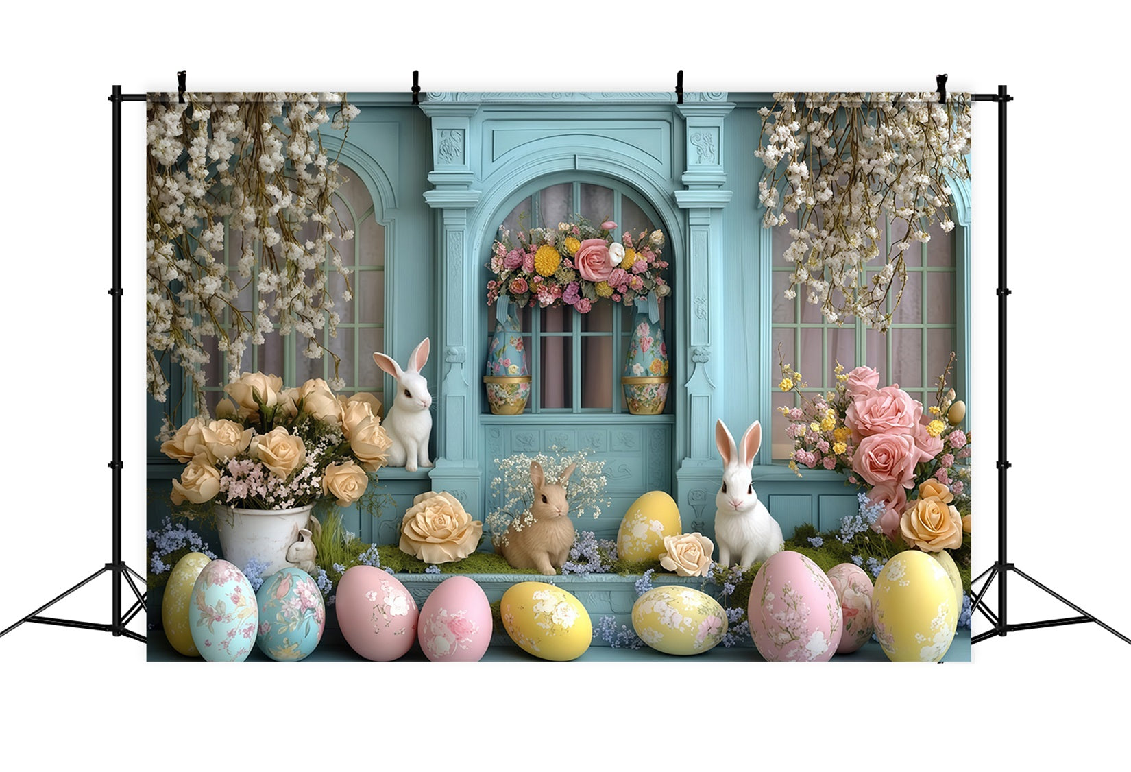 Easter Picture Backdrops Rustic Tulip Cottage Door Bunny Backdrop UK MRR11-92