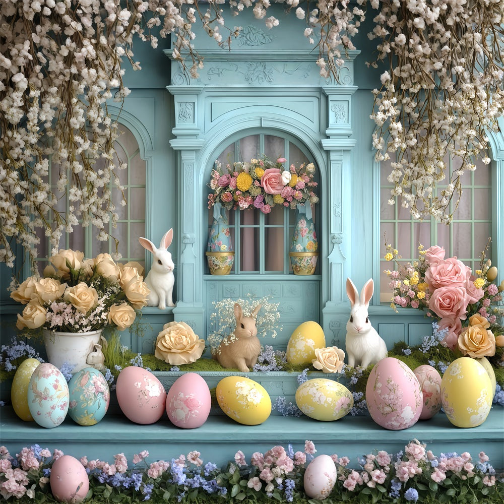 Easter Picture Backdrops Rustic Tulip Cottage Door Bunny Backdrop UK MRR11-92
