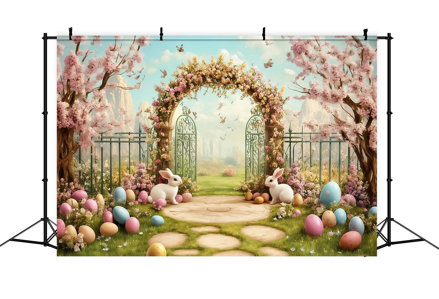 Easter Photo Backdrop Ideas Mint Floral Bunny Entry Easter Backdrop UK MRR11-93