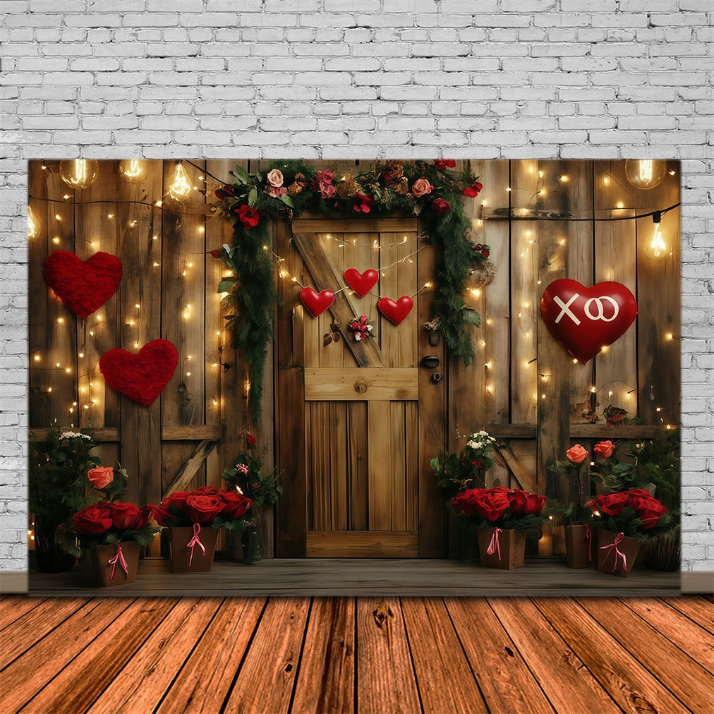 Valentine's Day Backdrop Rustic Heart Floral Door Valentines Backdrop UK MRR11-96