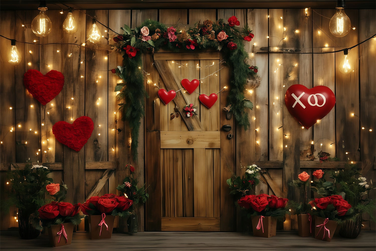 Valentine's Day Backdrop Rustic Heart Floral Door Valentines Backdrop UK MRR11-96