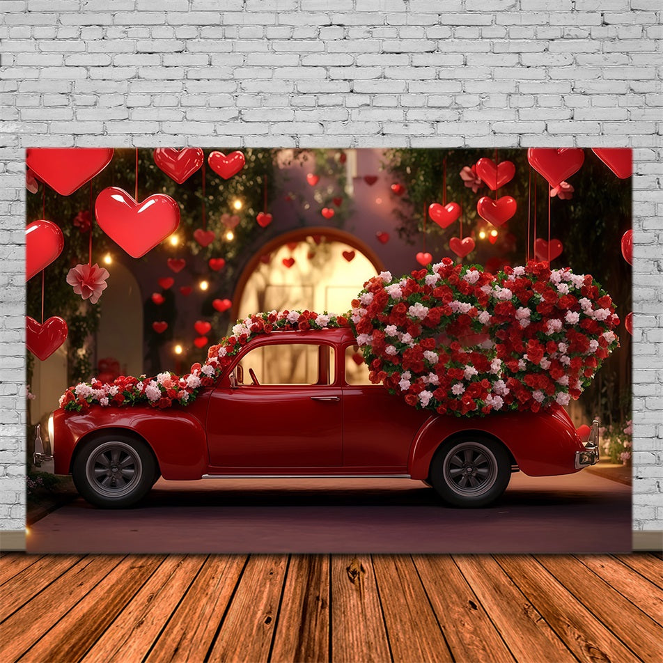Valentines Day Backdrop Red Vintage Love Car Valentines Backdrop UK MRR11-98