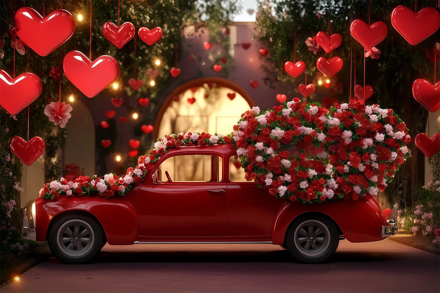 Valentines Day Backdrop Red Vintage Love Car Valentines Backdrop UK MRR11-98
