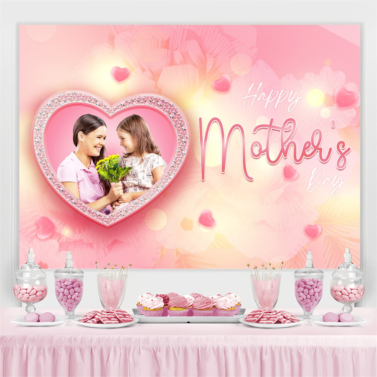 Mothers Day Backdrop Heart Frame Pink Custom Backdrop UK MRR3-103