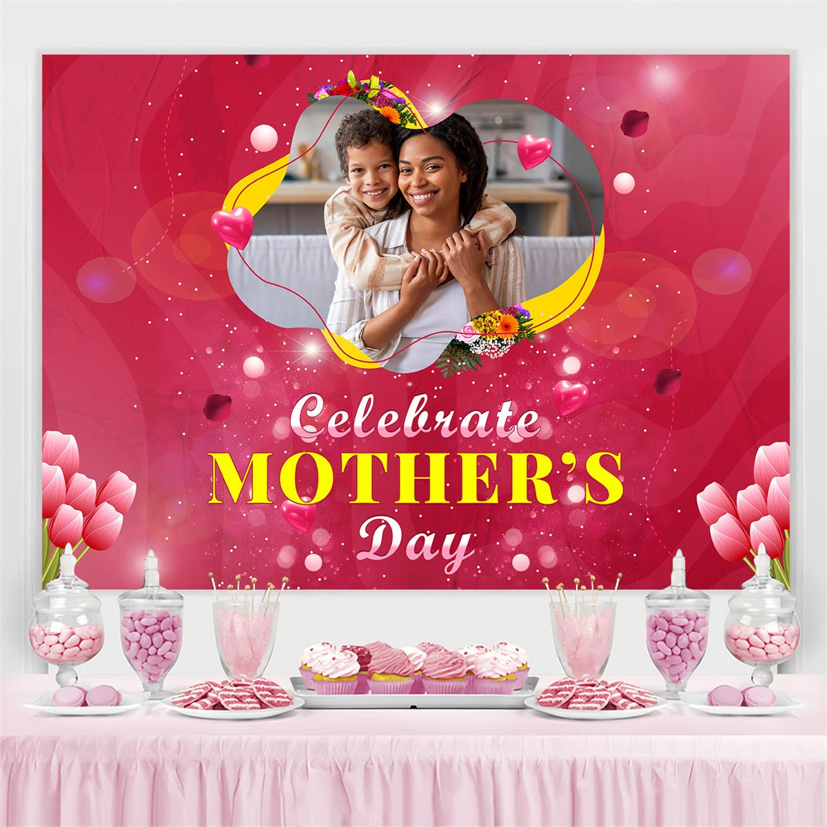 Mother's Day Backdrop Tulip Festive Red Personalized Backdrop UK MRR3-105
