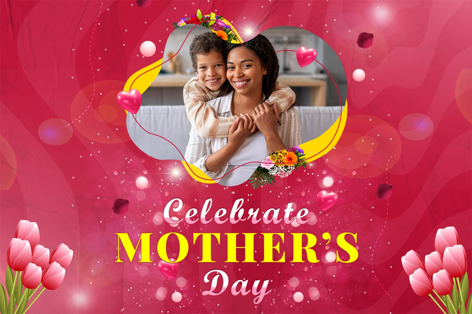 Mother's Day Backdrop Tulip Festive Red Personalized Backdrop UK MRR3-105