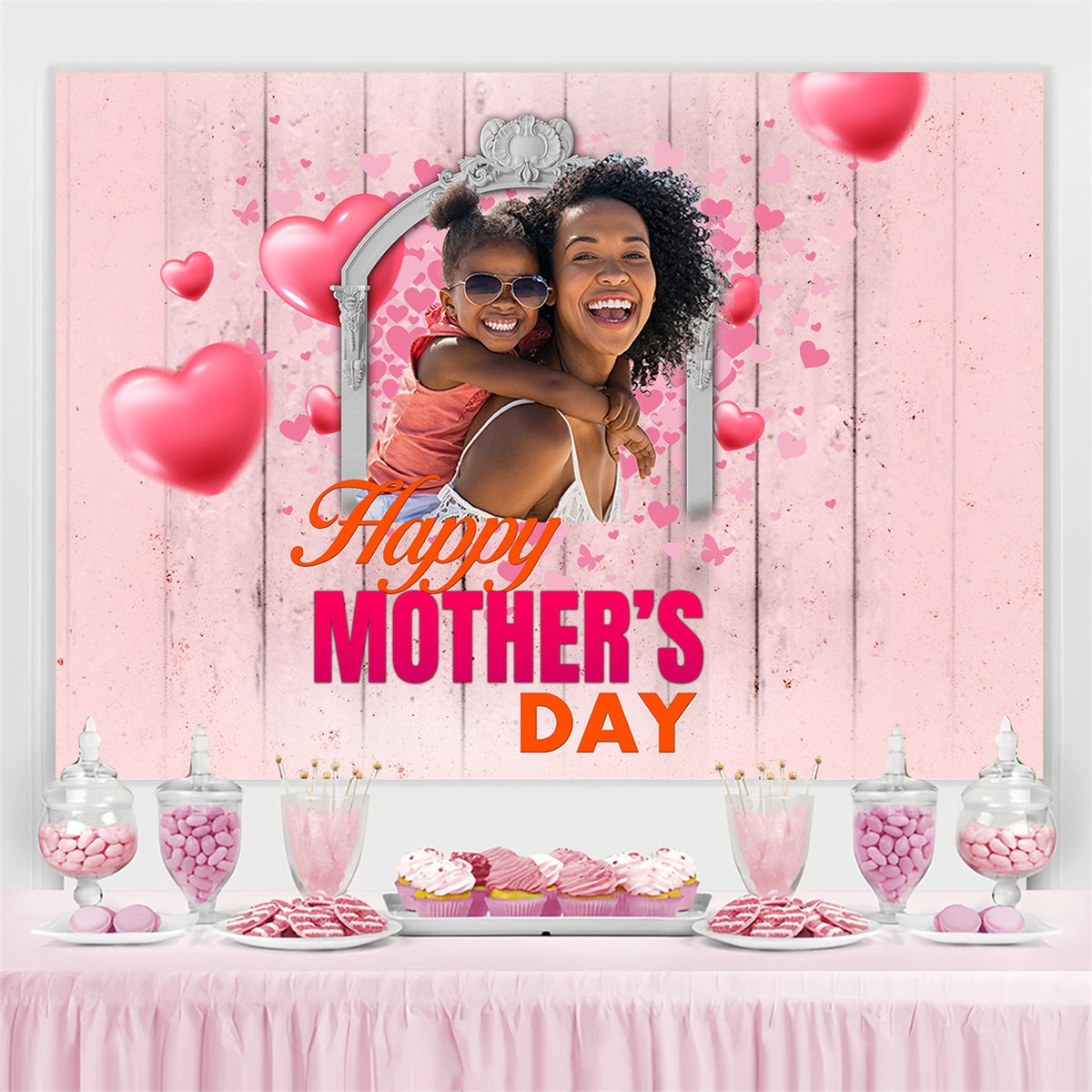 Mothers Day Photo Backdrop Pink Heartwood Personalized Backdrop UK MRR3-109