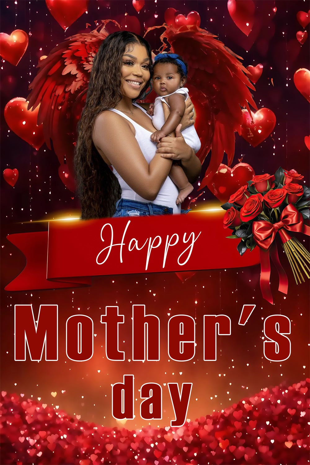 Backdrop For Mothers Day Red Roses Angelic Wings Customized Backdrop UK MRR3-114