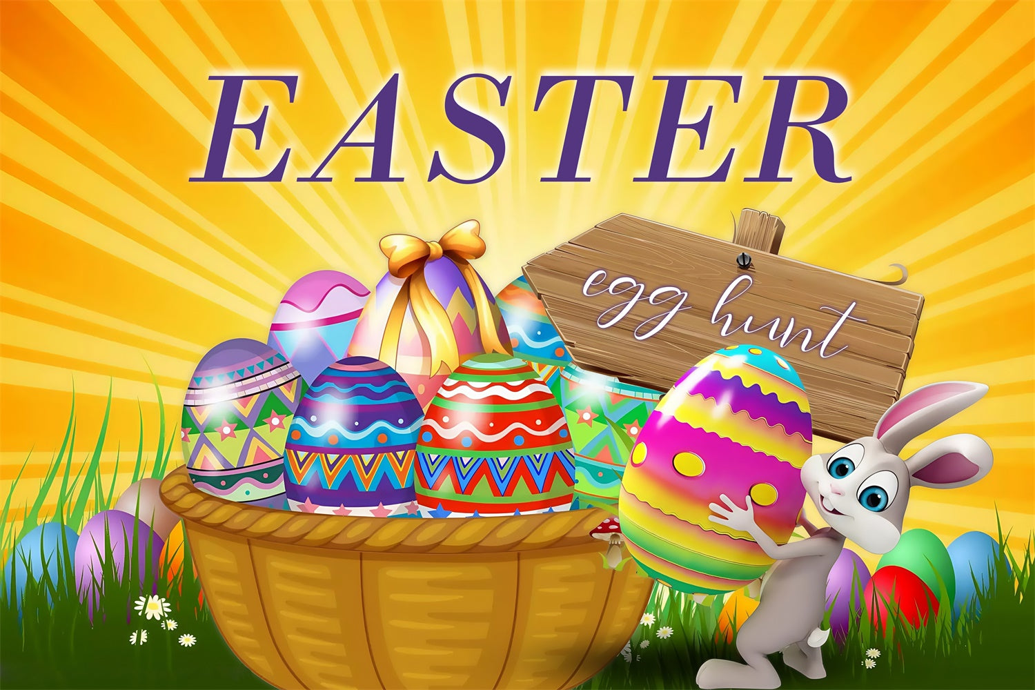Photo Backdrops Easter Golden Rays Egg Hunt Personalized Backdrop UK MRR3-121