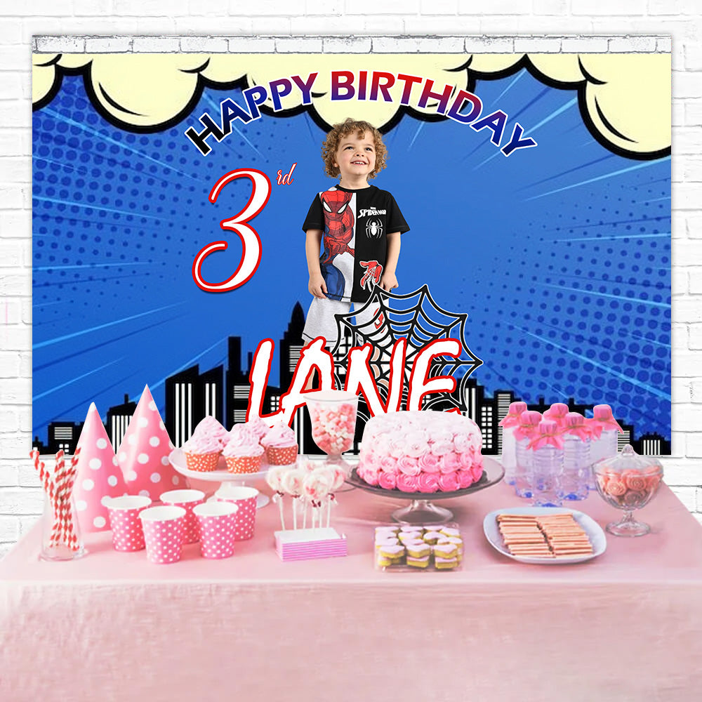 Birthday Backdrop Personalized Superhero Comic City Backdrop UK MRR3-13