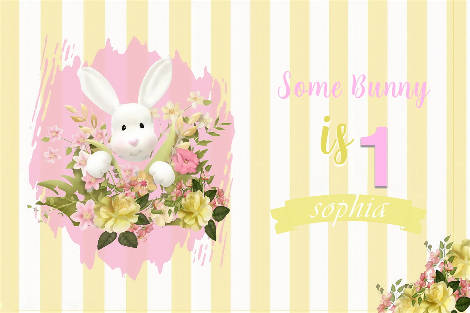 Easter Backdrop Floral Striped Bunny Birthday Custom Backdrop UK MRR3-134
