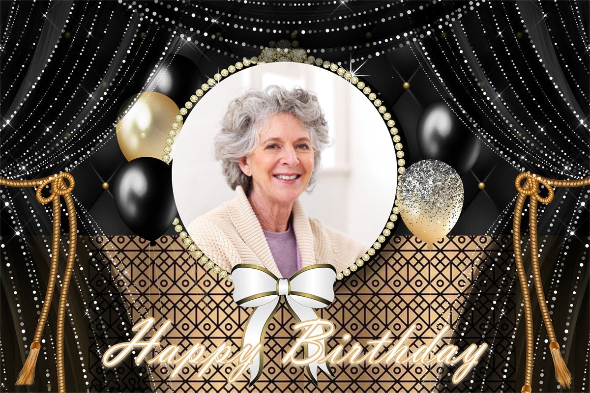 Customized Birthday Backdrop Glamorous Black Gold Curtain Backdrop UK MRR3-142