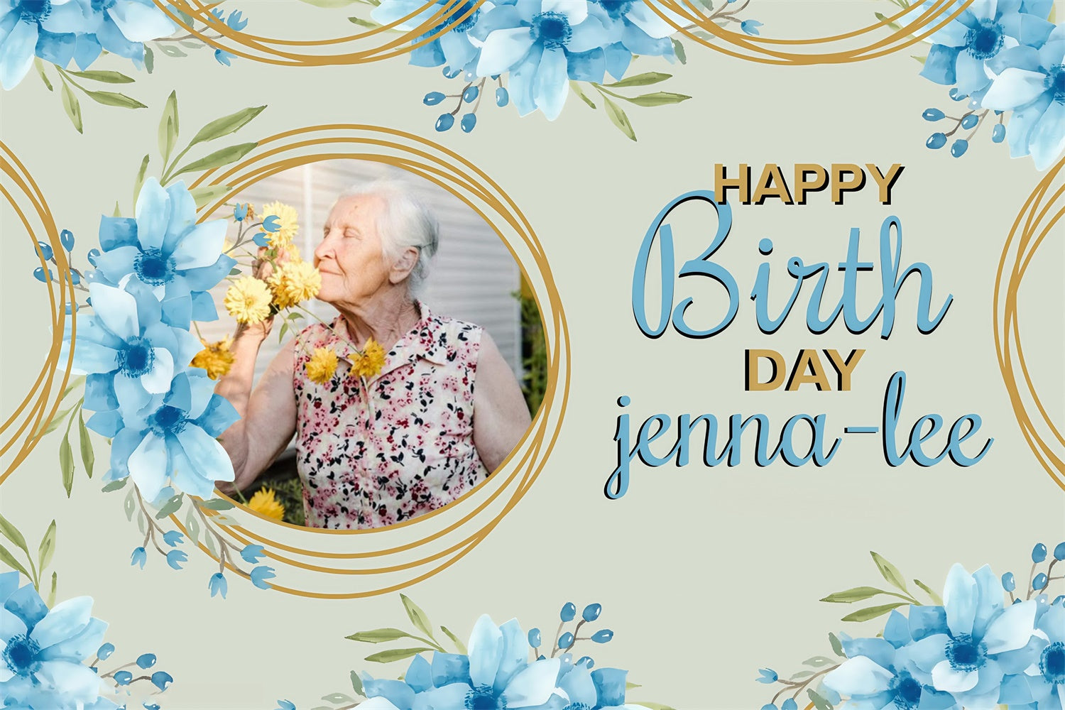 Personalized Birthday Backdrops Elegant Soft Blue Flower Backdrop UK MRR3-144