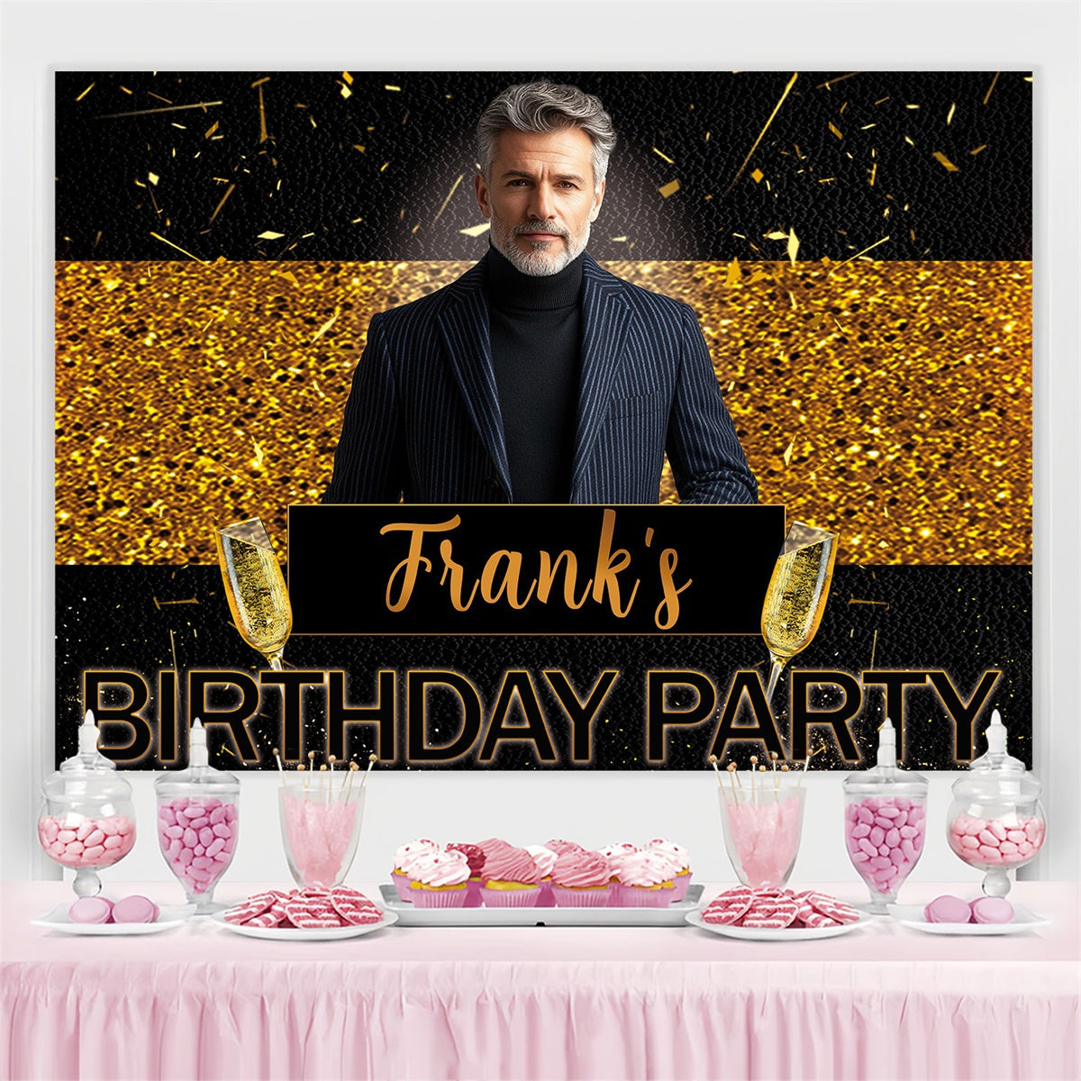 Custom Birthday Backdrop Elegant Gold Glitter Champagne Backdrop UK MRR3-157