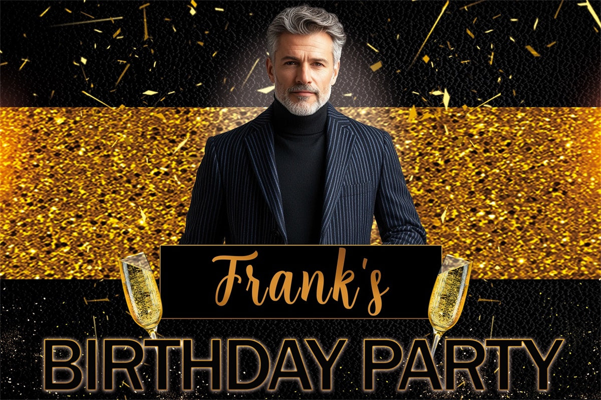 Custom Birthday Backdrop Elegant Gold Glitter Champagne Backdrop UK MRR3-157