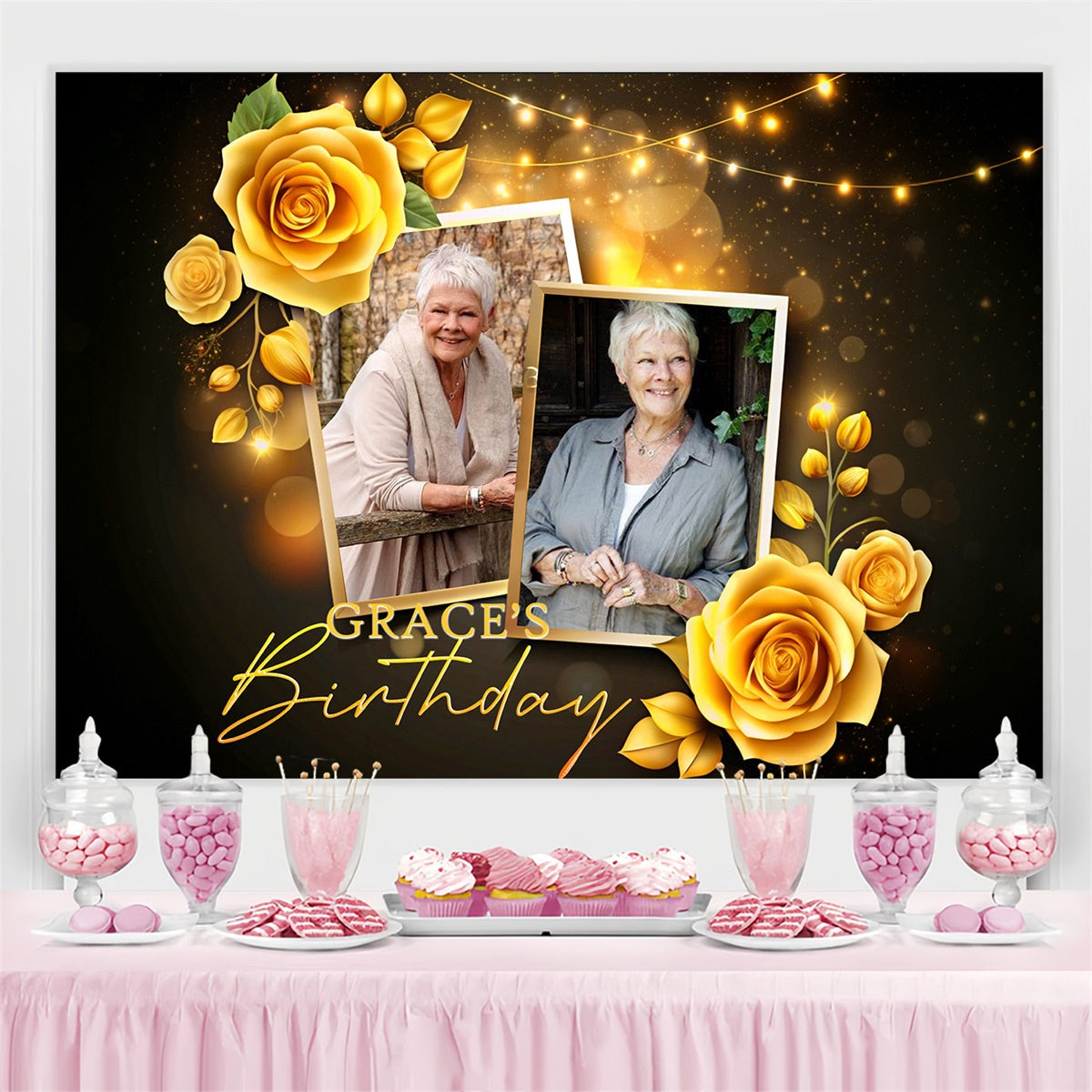 Custom Happy Birthday Backdrop Warm Light Yellow Flower Backdrop UK MRR3-160