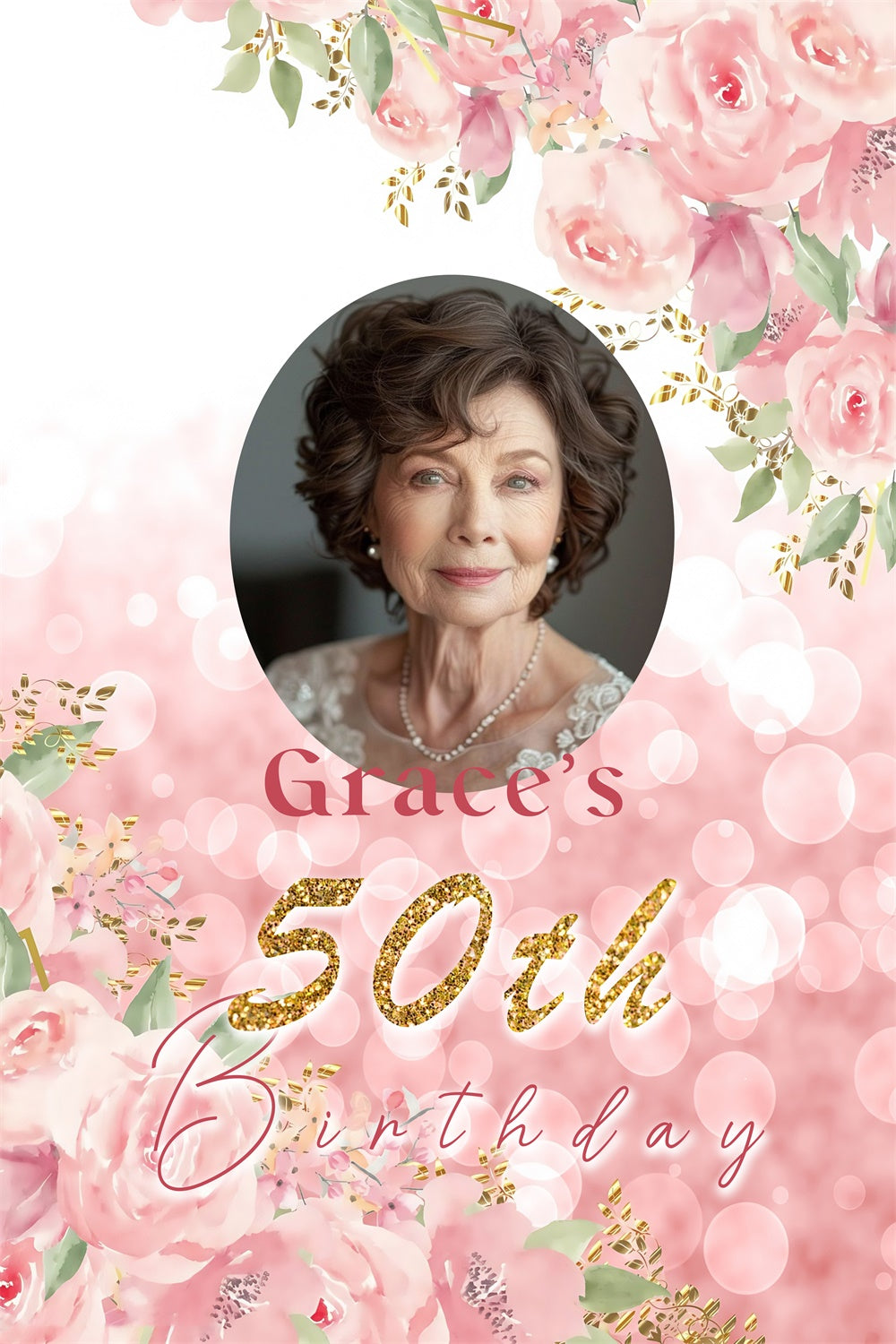 Personalized 50th Birthday Backdrop Romantic Floral Elegant Backdrop UK MRR3-169