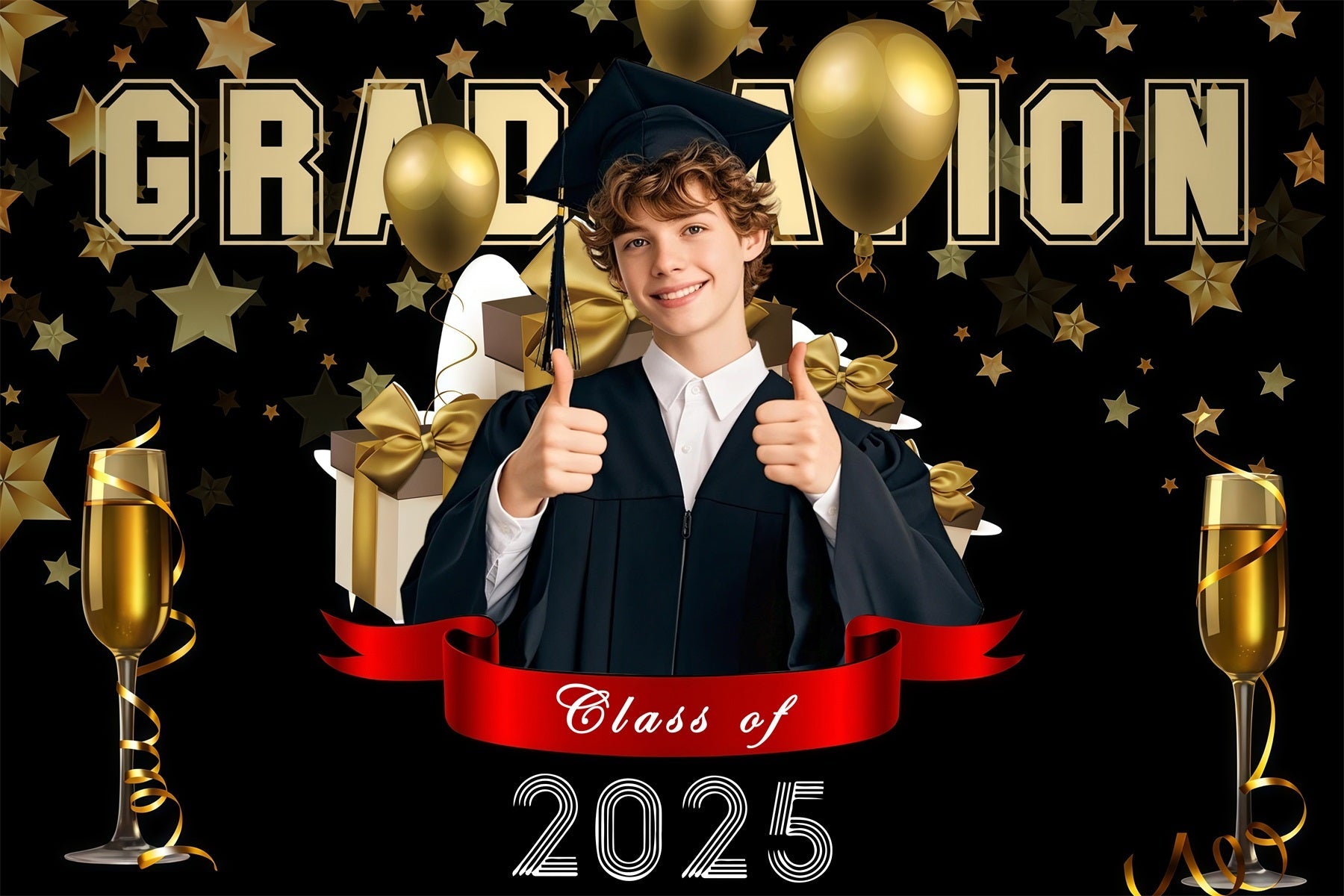 Graduation Photo Backdrop Champagne Stars Balloon Personalized Party Graduation Backdrop UK MRR3-172