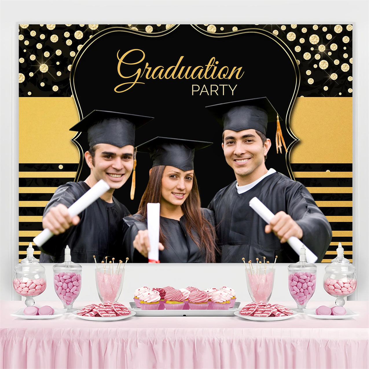 Graduation Photo Backdrop Ideas Gold Glitter Stripe Customized Party Graduation Backdrop UK MRR3-177