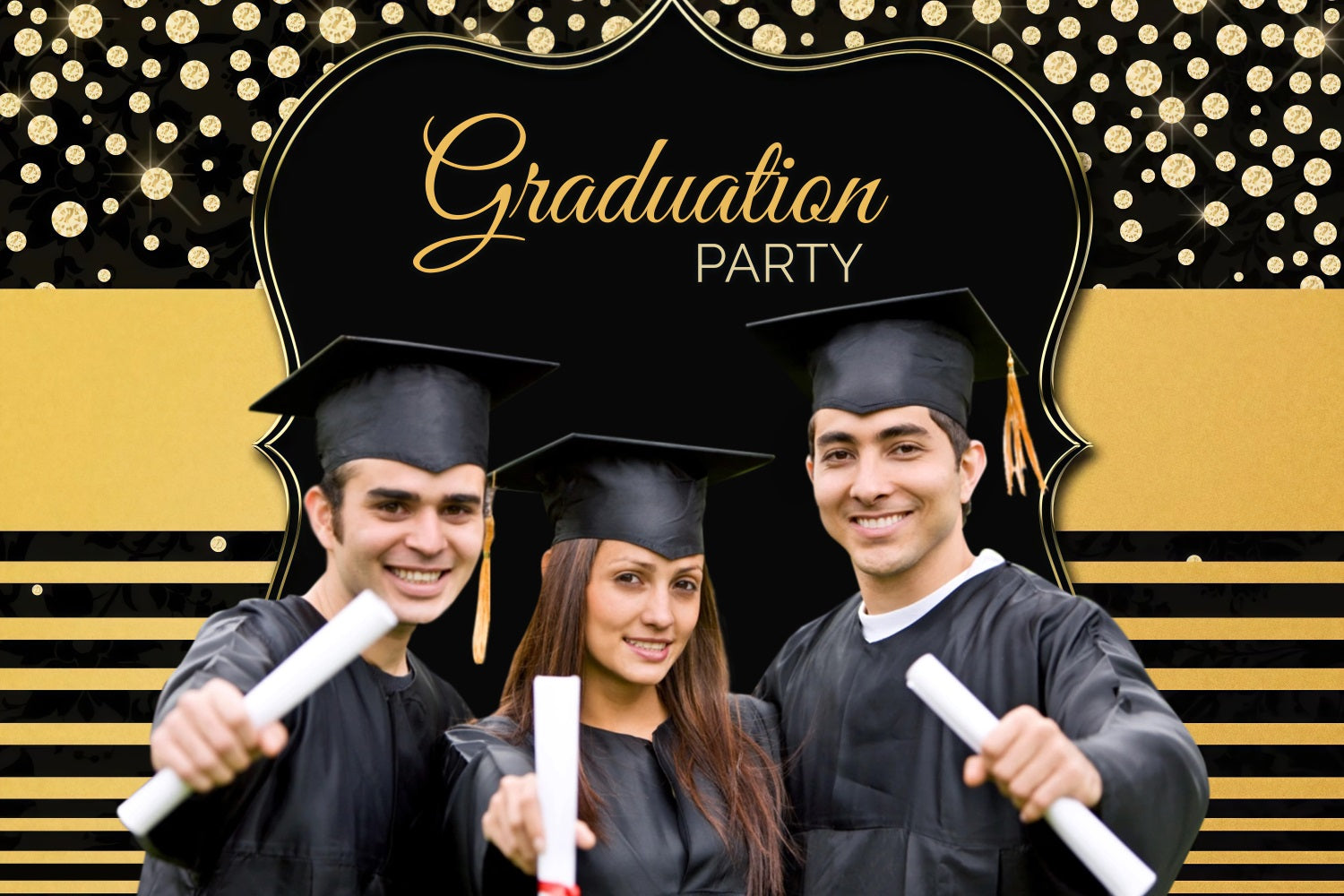 Graduation Photo Backdrop Ideas Gold Glitter Stripe Customized Party Graduation Backdrop UK MRR3-177