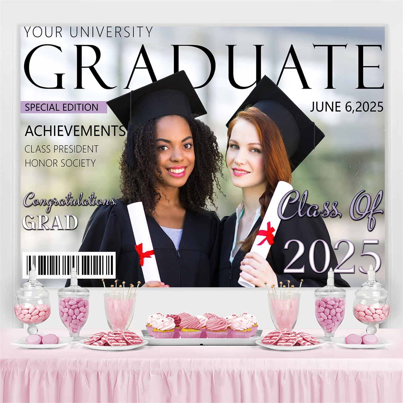 Graduation Backdrops Magazine Cover Personalised Party Graduation Backdrop UK MRR3-178