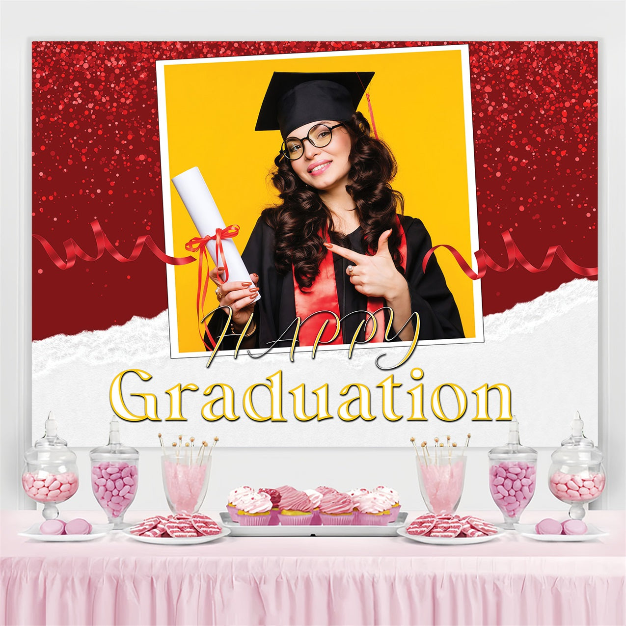 Graduation Backdrop Ideas Sparkle Red Personalized Party Graduation Backdrop UK MRR3-180