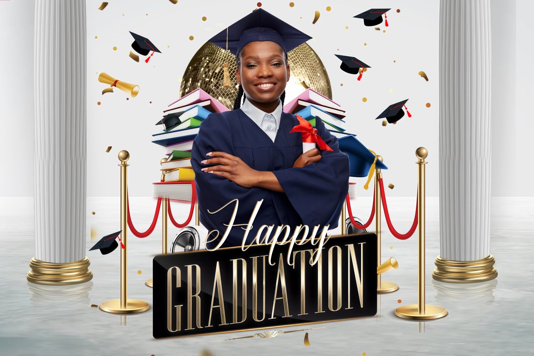 Graduation Photo Backdrop Ideas Hat Confetti Columns Custom Party Graduation Backdrop UK MRR3-183