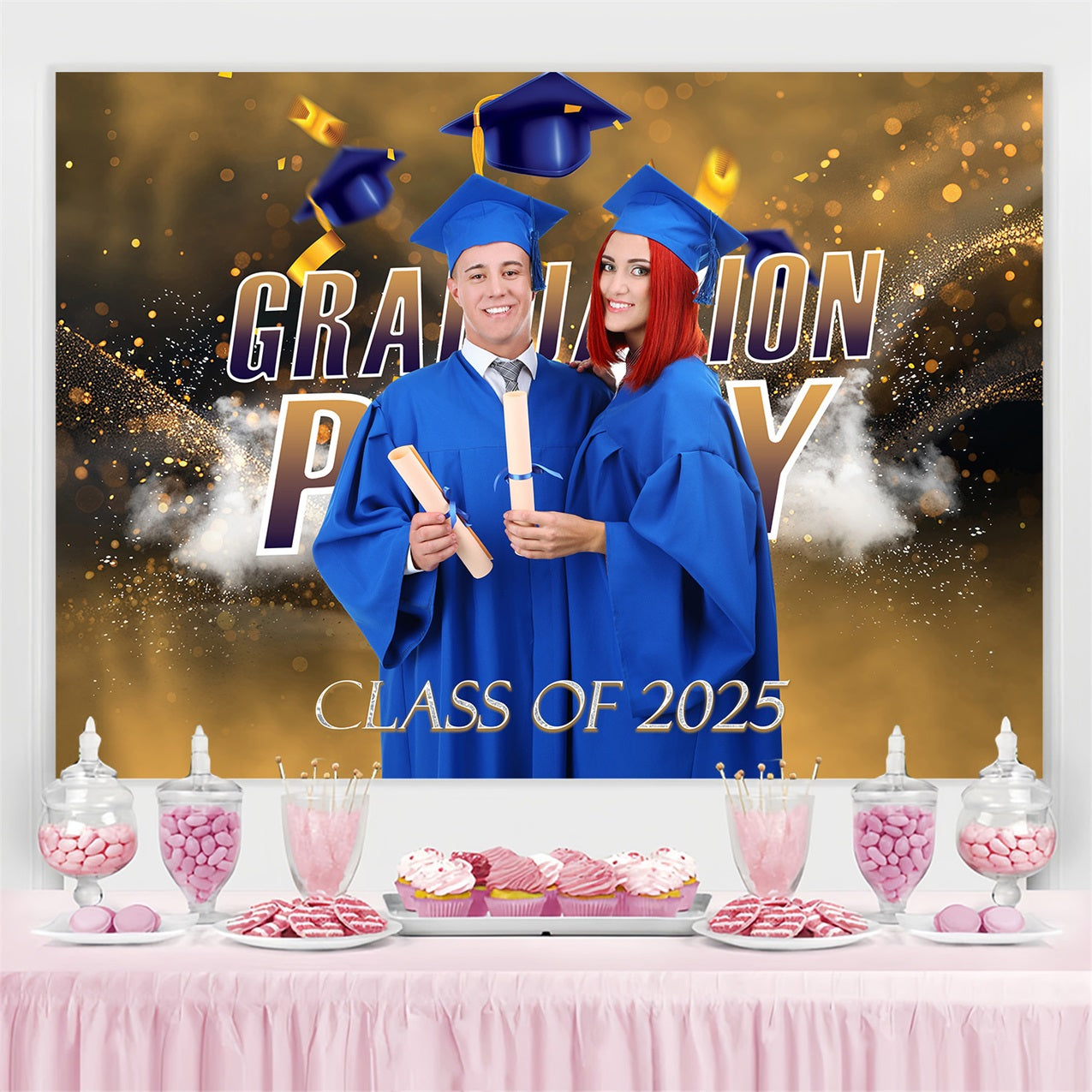 Backdrop Graduation Glitter Glow Personalised Party Graduation Backdrop UK MRR3-186