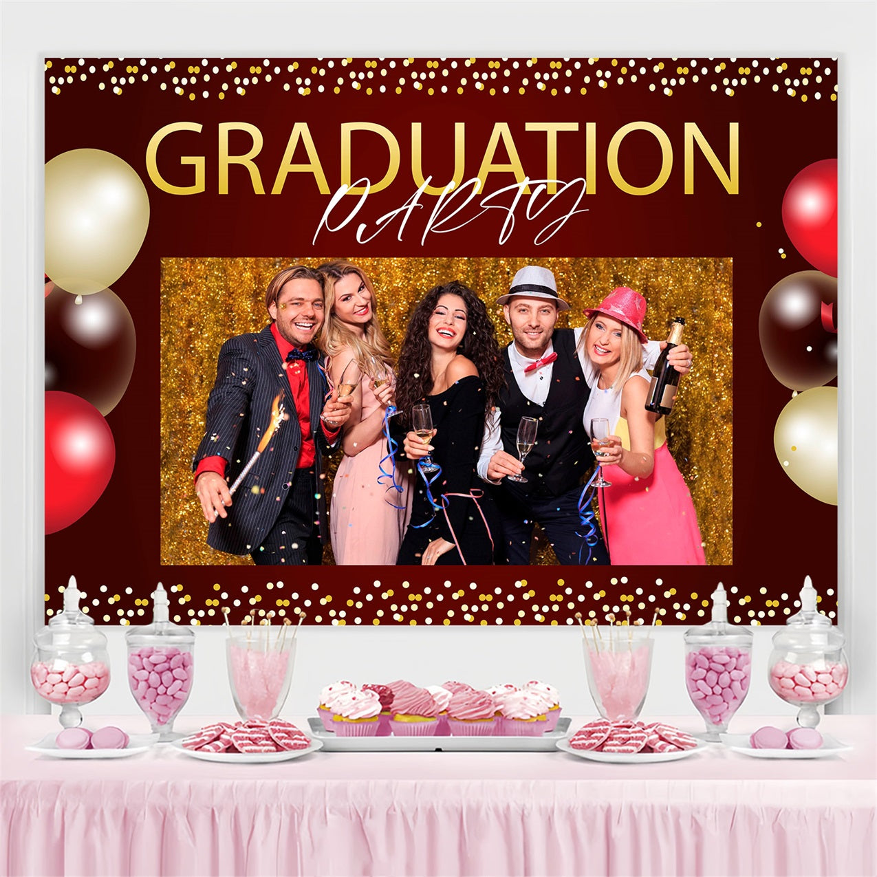Graduation Backdrop Confetti Balloon Custom Party Graduation Backdrop UK MRR3-188